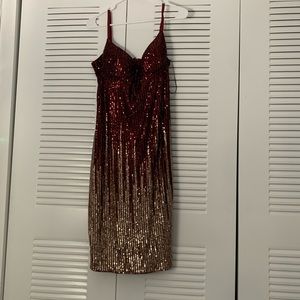 red and gold sequin dress